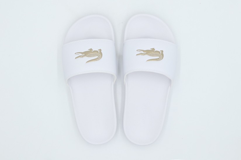 Lacoste Serve Slides Γυναικείες Παντόφλες Λευκές, Μπρονζέ