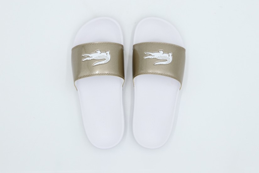 Lacoste Serve Slides Γυναικείες Παντόφλες Χρυσές, Λευκές