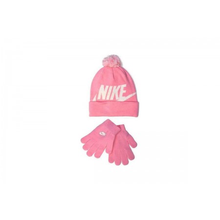 Nike Swoosh Pom Παιδικό Χειμερινό Σετ Σκουφάκι - Γάντια Ροζ
