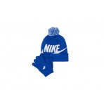 Nike Swoosh Pom Παιδικό Χειμερινό Σετ Σκουφάκι - Γάντια Μπλε