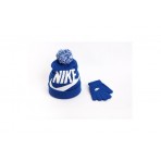 Nike Swoosh Pom Παιδικό Χειμερινό Σετ Σκουφάκι - Γάντια Μπλε