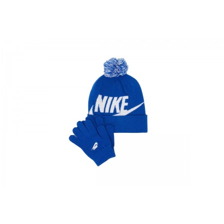 Nike Swoosh Pom Παιδικό Χειμερινό Σετ Σκουφάκι - Γάντια Μπλε