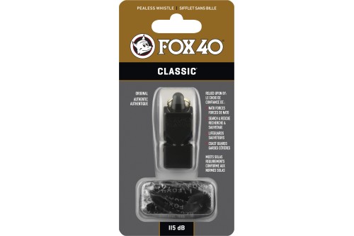 Amila Σφυρίχτρα Fox40 Classic Safety Μαύρη Με Κορδόνι (99030008)