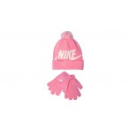 Nike Swoosh Pom Παιδικό Χειμερινό Σετ Σκουφάκι - Γάντια Ροζ