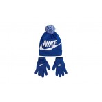 Nike Swoosh Pom Παιδικό Χειμερινό Σετ Σκουφάκι - Γάντια Μπλε