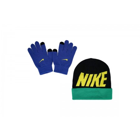 Nike Wordmark Colorblock Παιδικό Χειμερινό Σετ Σκουφάκι - Γάντια