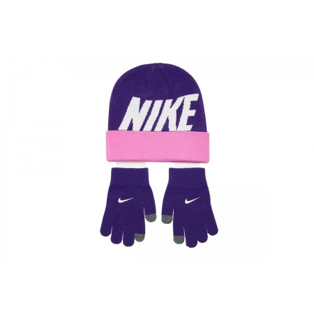 Nike Wordmark Colorblock Παιδικό Χειμερινό Σετ Σκουφάκι - Γάντια