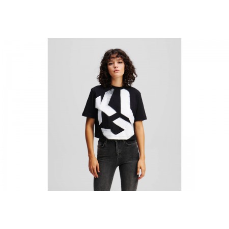 Karl Lagerfeld Cropped Bleach Logo T-Shirt Γυναικείο 