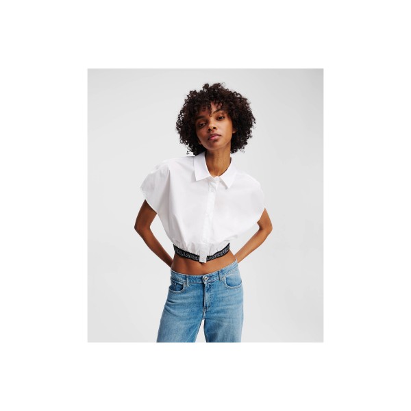 Karl Lagerfeld Cropped Woven Πουκάμισο Κοντομάνικο Γυναικείο (A2W11017 100)