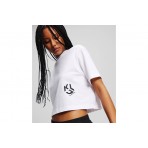 Karl Lagerfeld Cropped Monogram Γυναικείο Κοντομάνικο T-Shirt Λευκό