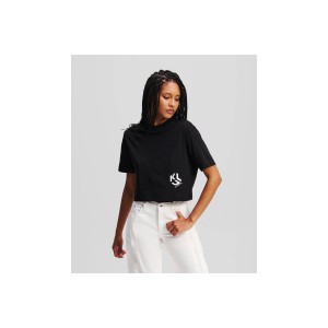 Karl Lagerfeld Reg Cropped Monogram T-Shirt Γυναικείο (A2W17076 999)