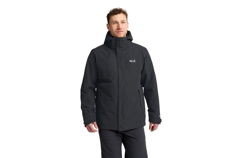 Jack Wolfskin Stonelite 3-In-1 Ανδρικό Αδιάβροχο Μπουφάν με Κουκούλα Ανθρακί