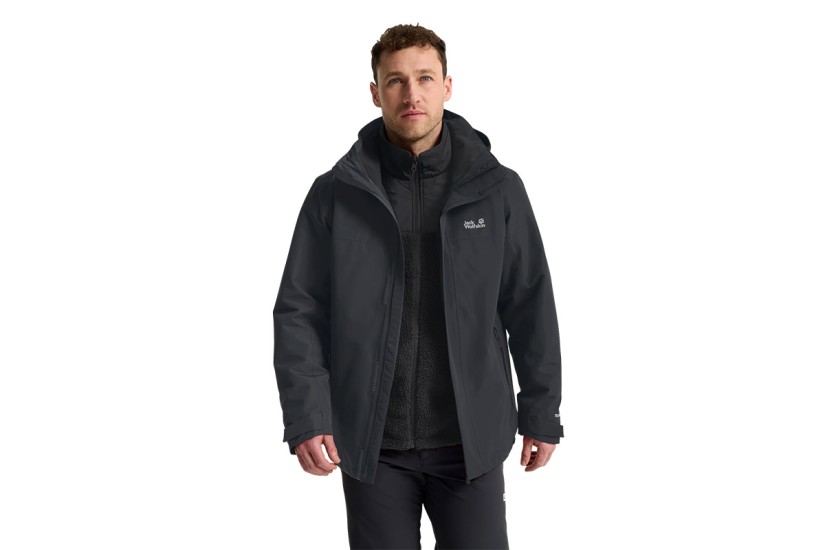 Jack Wolfskin Stonelite 3-In-1 Ανδρικό Αδιάβροχο Μπουφάν με Κουκούλα Ανθρακί