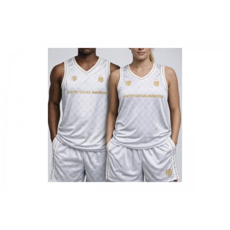 AntetokounBros Basketball Jersey Ανδρική Αμάνικη Μπλούζα Λευκή, Χρυσή, Μαύρη