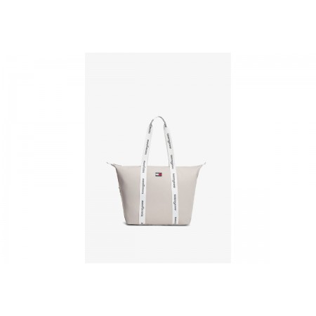 Tommy Jeans Essential Repeat Logo Γυναικεία Τσάντα Tote Μπεζ, Λευκή 38L