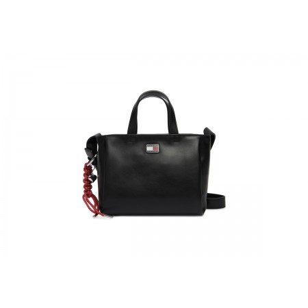 Tommy Jeans Logo Charm Mini Γυναικεία Τσάντα Tote Χιαστί Μαύρη 1,8L