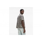 Karl Lagerfeld All Over Print Ανδρικό Κοντομάνικο Πουκάμισο Μαύρο, Λευκό