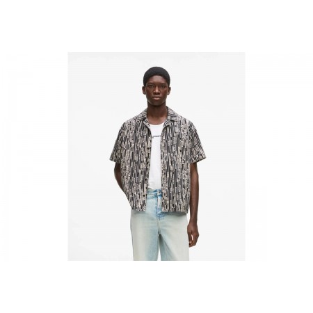 Karl Lagerfeld All Over Print Ανδρικό Κοντομάνικο Πουκάμισο Μαύρο, Λευκό