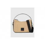 Karl Lagerfeld Logo Woven Raffia Mini Hobo Γυναικεία Τσάντα Ώμου-Χειρός Μπεζ, Μαύρη