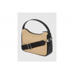 Karl Lagerfeld Logo Woven Raffia Mini Hobo Γυναικεία Τσάντα Ώμου-Χειρός Μπεζ, Μαύρη