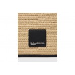 Karl Lagerfeld Logo Woven Raffia Mini Hobo Γυναικεία Τσάντα Ώμου-Χειρός Μπεζ, Μαύρη