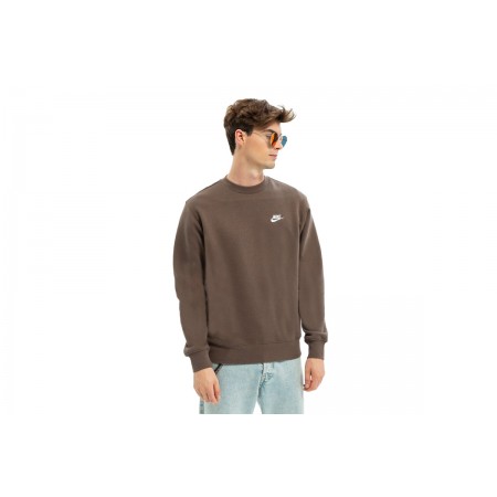 Nike Sportswear Club Fleece Ανδρική Μακρυμάνικη Μπλούζα Καφέ