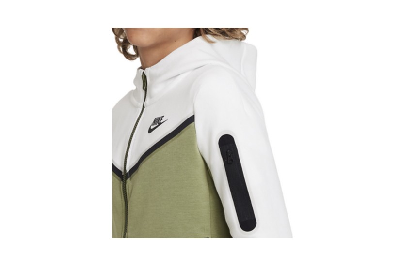 Nike Sportswear Tech Fleece Παιδική Ζακέτα με Κουκούλα Χακί, Λευκή, Μαύρη