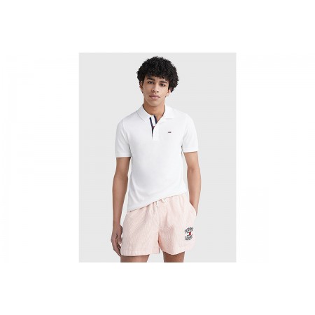 Tommy Jeans Ανδρική Κοντομάνικη Polo Μπλούζα Λευκή