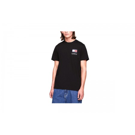 Tommy Jeans Slim Essential Flag Ανδρικό Κοντομάνικο T-Shirt Μαύρο
