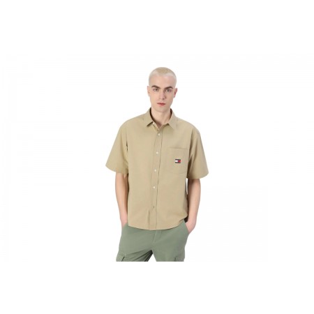 Tommy Jeans Easy Poplin Ανδρικό Κοντομάνικο Πουκάμισο Μπεζ
