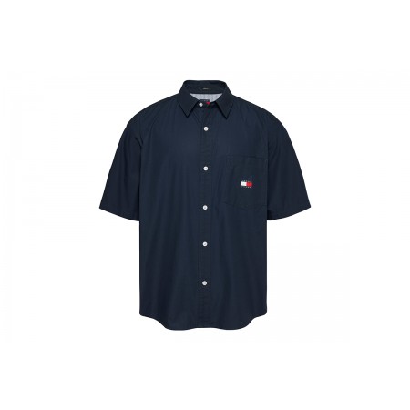 Tommy Jeans Easy Poplin Ανδρικό Κοντομάνικο Πουκάμισο Μπλε Σκούρο
