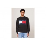 Tommy Jeans Relaxed Big Flag Crew Neck Μακρυμάνικη Μπλούζα Μαύρη