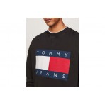 Tommy Jeans Relaxed Big Flag Crew Neck Μακρυμάνικη Μπλούζα Μαύρη