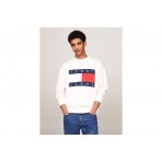 Tommy Jeans Relaxed Big Flag Crew Neck Μακρυμάνικη Μπλούζα Λευκή