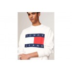 Tommy Jeans Relaxed Big Flag Crew Neck Μακρυμάνικη Μπλούζα Λευκή