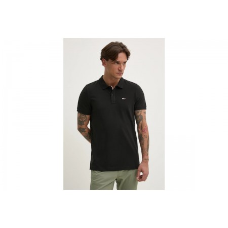 Tommy Jeans Slim Placket Ανδρική Κοντομάνικη Μπλούζα Polo Μαύρη