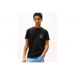 Tommy Jeans Label Ανδρικό Κοντομάνικο T-Shirt Μαύρο