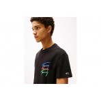 Tommy Jeans Label Ανδρικό Κοντομάνικο T-Shirt Μαύρο