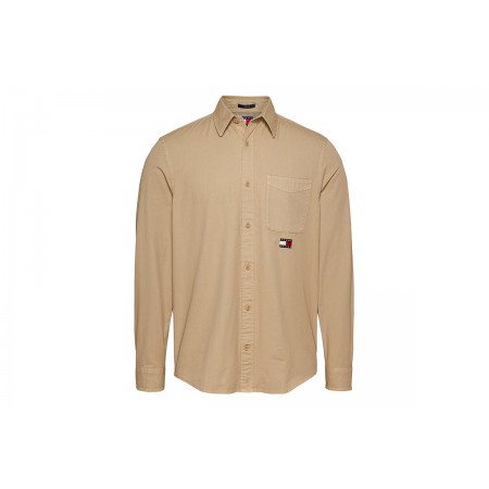 Tommy Jeans Reg Washed Twill Ανδρικό Μακρυμάνικο Πουκάμισο Μπεζ