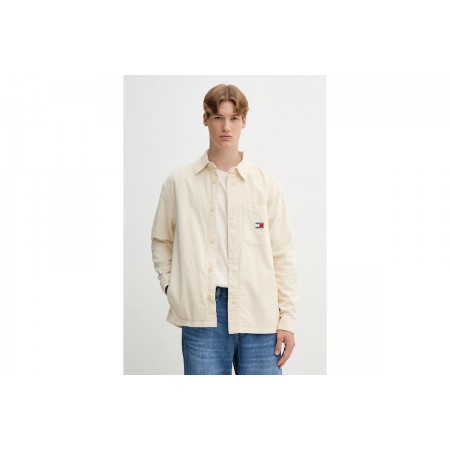 Tommy Jeans Brick Cord Overshirt Ανδρικό Μακρυμάνικο Πουκάμισο Εκρού