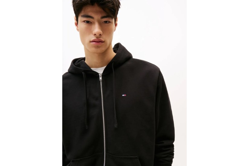 Tommy Jeans Flag Ανδρική Βαμβακερή Ζακέτα με Κουκούλα Μαύρη