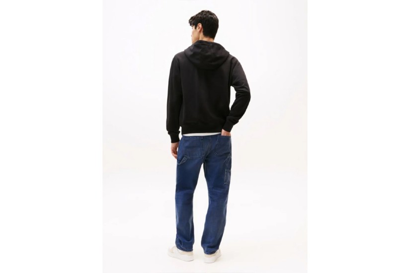 Tommy Jeans Flag Ανδρική Βαμβακερή Ζακέτα με Κουκούλα Μαύρη