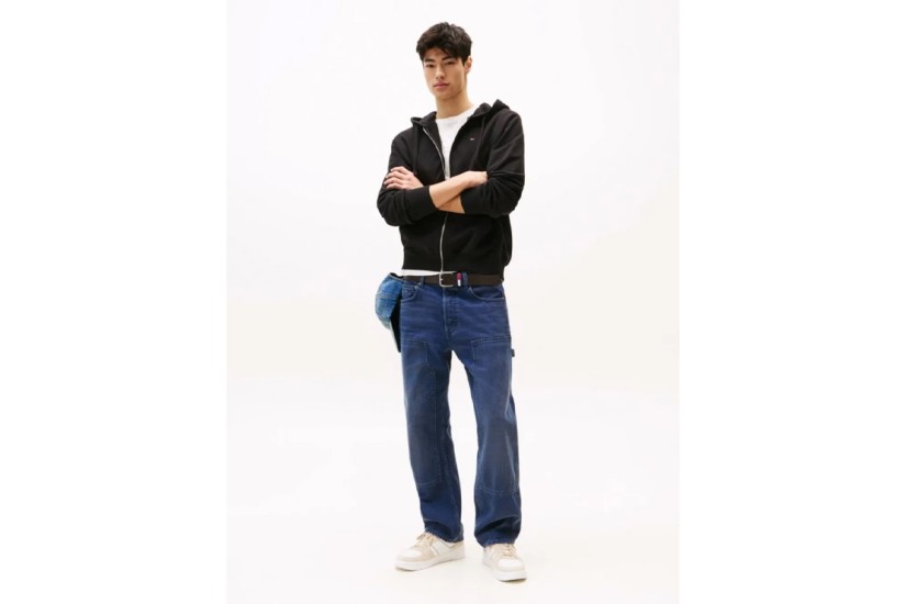 Tommy Jeans Flag Ανδρική Βαμβακερή Ζακέτα με Κουκούλα Μαύρη