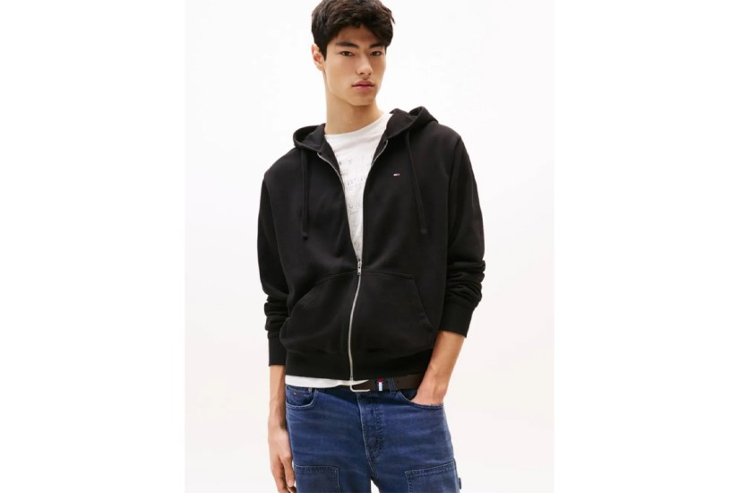 Tommy Jeans Flag Ανδρική Βαμβακερή Ζακέτα με Κουκούλα Μαύρη