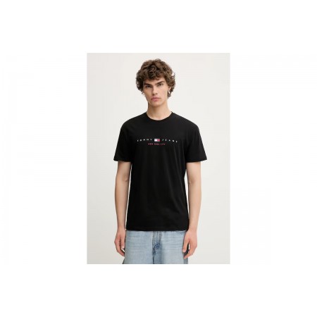 Tommy Jeans Linear Ανδρικό Κοντομάνικο T-shirt Μαύρο 