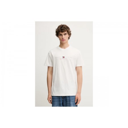 Tommy Jeans Linear Ανδρικό Κοντομάνικο T-shirt Εκρού