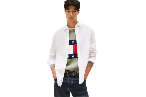 Tommy Jeans Flag Embroidery Poplin Πουκάμισο Μακρυμάνικο Ανδρικό (DM0DM22026 YBL)