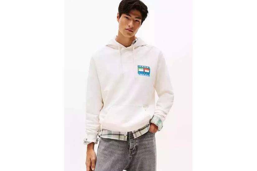 Tommy Jeans Back Graphic Terry Ανδρικό Φούτερ με Κουκούλα Εκρού