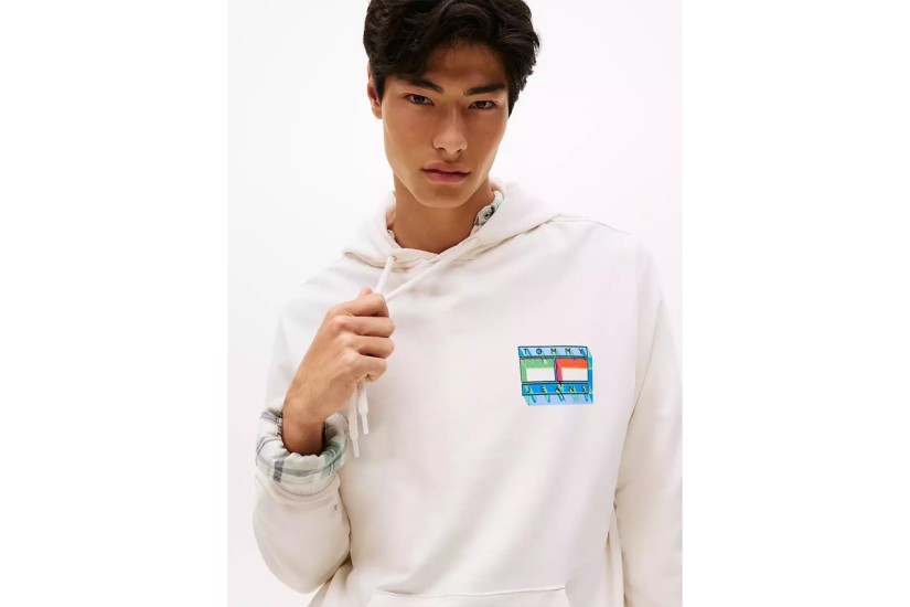 Tommy Jeans Back Graphic Terry Ανδρικό Φούτερ με Κουκούλα Εκρού