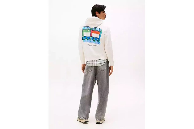 Tommy Jeans Back Graphic Terry Ανδρικό Φούτερ με Κουκούλα Εκρού
